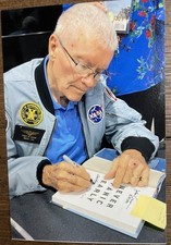 Fred Haise signed NEVER PANIC EARLY, 1st/1st, photo, flyer, Apollo 13 LMP picture