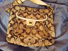 Ventage Coach Signature Logo Brown Beige Medium Shoulder Bag picture