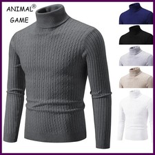 New Men's High Neck Sweater Solid Color Pullover Knitted Warm Casual Turtleneck picture