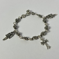 Chrome Hearts 925 Silver Cross Ball Adjustable Bracelet with Cross and Daggers picture