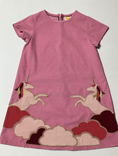 Mini Boden Jumper Dress 100% Cotton Narrow Wale Unicorn Appliqué   Girls 8/9Y picture