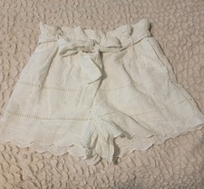 ZARA TRF Collection White Eyelet Paperbag High Rise Elastic Tie Shorts XS picture