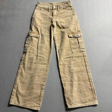 Shein Petite XXS Tan Brown Cargo Pants Womens Wide Leg High Rise Cotton Denim picture