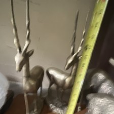 Vintage MCM Brass Gazelle Antelope Statues Pair Large 15.5” Mid Century Modern picture
