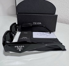 PRADA PRADA Milano Women’s Rectangle Sunglasses Black Frame Gray Tinted Lenses picture