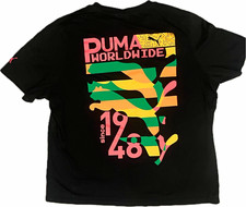 PUMA Worldwide Black Graphic Logo T-Shirt Crew Neck Short Sleeve Cotton 2XL picture