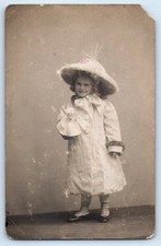 c1910's Smiling Child Girl With Doll Big Hat Studio RPPC Photo Antique Postcard picture