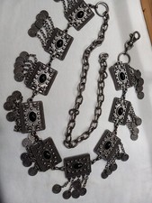 10 antique Silver Tone Panels With Hanging Coins Belt picture