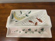 Vintage Mid Century Italian Pottery Divided Relish Tray Hand Painted Fish Lemon picture