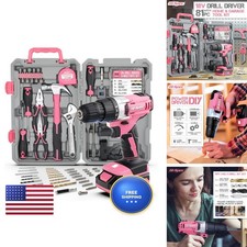 Hi-Spec DT30335P 18V Cordless Drill Tool Set, Pink picture