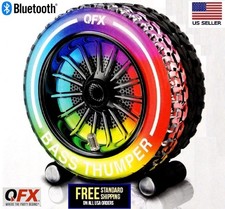 QFX Tires Shaped Bluetooth Rechargeable Portable Speaker LED lights FM radio USB picture