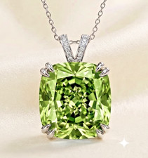 RARE 15.75 Ct Pridot Green Diamond Solitaire Necklace, Amazing Shine, FREE Studs picture