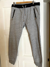 Diesel Men's Gray Solid Jogger Pants L Drawstring Elastic Waist Zip Pockets picture
