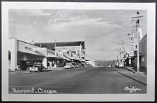 Vintage 1940s Newport Oregon RPPC Street View Cars Shops Midway Theater picture
