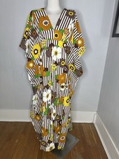 Vintage 70s Flower Power Waist Tie Caftan Dress One Size picture