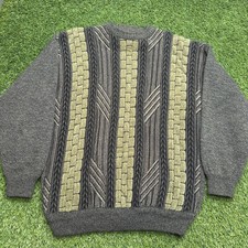 VTG 90s Sweater Geometric Mens Large L Gray Cable Knit picture