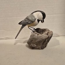 Vintage Hand Carved Wood Chickadee Bird Folk Art Signed Detailed picture