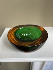 FLAVIO POLI ANTIQUE ITALIAN AMBER GREEN SOMMERSO MURANO ART GLASS VASE VINTAGE picture