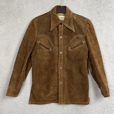 VTG 70s Schott Bros Western Rancher Suede Leather Jacket Snap Up Mens 38 Rugged picture
