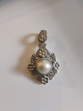 SARDA STERLING SILVER FILIGREE MEDALLION ENHANCED  MABE PEARL CENTER STONE  picture