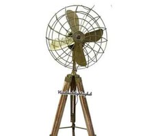Nautical Oscillating Pedestal Floor Fan Teak Tripod Industrial Rotate Floor Fan picture