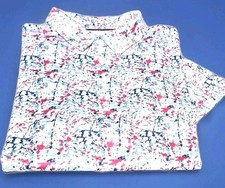 Maelreg Performance- Mens White/Navy Stripe SS/3B Logo Golf Shirt-(L) New picture