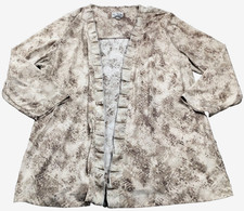 Chico's Womens Jacket Sz 2 US 12 Animal Print Ruffle Trim Open Front Stretch picture
