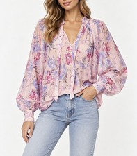 LoveShackFancy Willow Top XS Whispering Lilac Floral Cotton Silk Blouse $295 picture