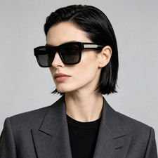 Gucci GG2072SA Black Square Shades Silver Arm Grey 52-22-145 picture