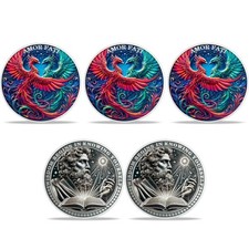 3D Stoic Challenge Coin Amor Fati And Phoenix Nirvana Themed Recovery Token 5pcs picture