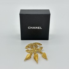 Chanel Vintage Coco Mark Swing Brooch Fringe Brooch Pin Gold 95A picture