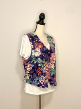 Vintage Orvis Blue Floral Print Button Up Vest Size Large picture