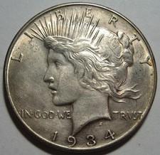 = 1934-D AU PEACE Dollar, CLEANED, Nice Details,  picture