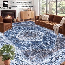 2D Flat KOKOLOLEE Velvet Rug - Vintage Distressed Blue Oriental Medallion, Non picture