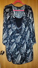 Maggie Barnes 5X Plus Geometric Tunic, 3/4 Sleeve Black/White With Sequins picture