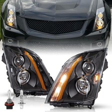 2PCS Halogen Black Headlights Projector w/Bulbs For Cadillac CTS 2008-2014 2015 picture