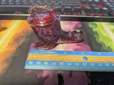 Vintage Pisello Ruby Art Glass Dolphin Mustard Dish/Salt Dip -UV  Reactive picture