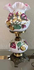 Fenton for LG Wright “Moss Rose” Peach Blow GWTW Lamp – Hand-Painted Satin Glass picture