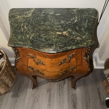 Vintage Antique C. French Louis XV Bombe Commode Marquetry Chest, Green Marble T picture