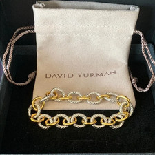David Yurman Oval 12MM Cable Link Bracelet Silver & 18K Gold 925 picture