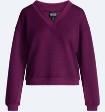 Scoop Women’s Plus 4X Purple Solid V-Neck Long Sleeve Pullover Sweatshirt picture