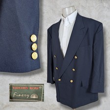 Tailors Row Finery Blazer Sport Coat Mens 50R Solid Blue Gold buttons Wool picture