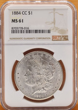 1884 CC Morgan Silver Dollar NGC MS61 $1 Coin Carson City UNC Blast White picture