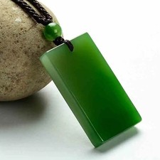 Natural Green Jade Rectangular Smooth Necklace Pendant Women Men picture