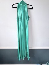 Saloni Michelle Midi Dress Aloe Green Satin Tie Neck Wedding Guest UK12 US8 NWT picture