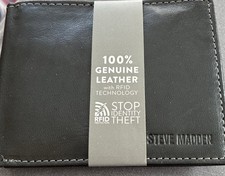 NWT Steve Madden Men’s Black Leather RFID Passcase Wallet picture