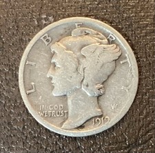 1919 D Mercury Dime, 90% Silver, Low Mintage, . picture