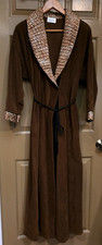 VTG 70s VANITY FAIR Brown Leopard Print Fleece Side Pockets Lounge Robe Sz S picture