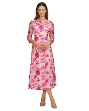 JS Collections Pink Nadine Embroidered 3/4-Sleeve Midi Dress Size 12 $268 picture