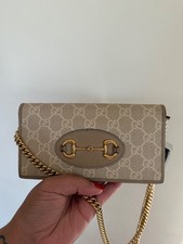 Gucci Horsebit 1955 GG Supreme Wallet Gold Chain Crossbody Purse picture